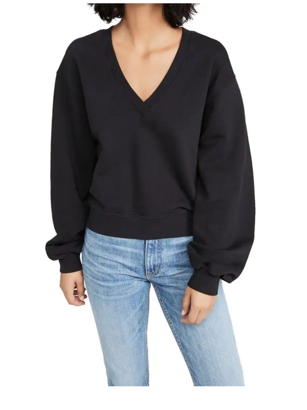 Agolde Black V-Neck Balloon Sleeve Sweater Sweatshirt